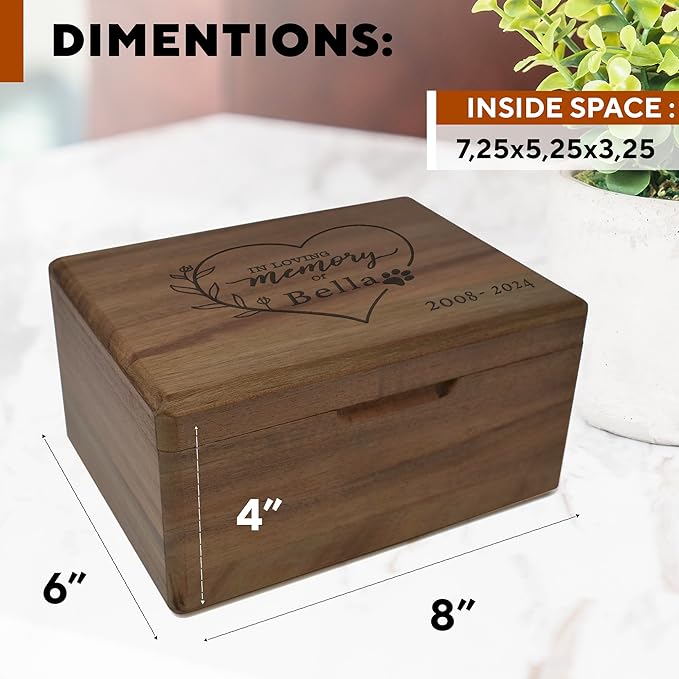 Personalized Pet Memorial Gifts - Loss of a Pet Keepsake Box Acacia Wood, Engraved Dog Remembrance Gift, Gift for Someone Who Lost a Dog, Cat, Pet Memory Box, Bereavement Gift, 8x6x4 in
