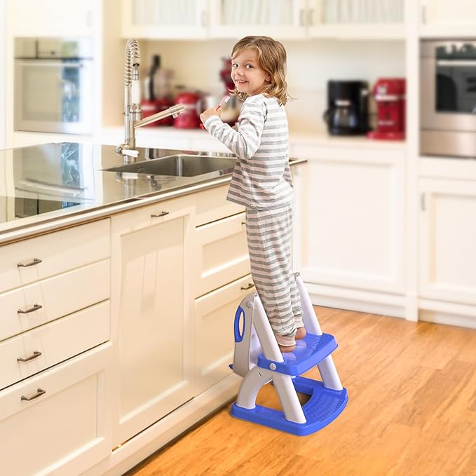 SKYROKU Potty Training Toilet, New Sector-Shape Stabilized Base two in one Toddler Toilet Seat with Splash Guard, Anti Slip Pad, and Step Stool Dark Blue