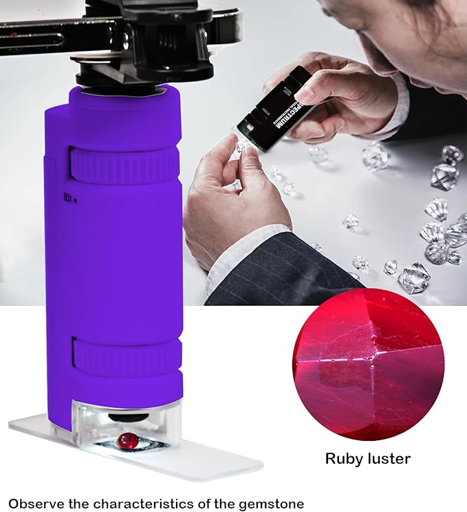 EasyMicro LED Lighted Pocket Microscope 60-120X Magnification Purple Color