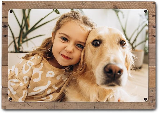 MUNDAZE Custom Portrait Metal Print on Reclaimed Wood Pallet Frame – Personalized Family Photo Gift – Glossy Aluminum Wall Art Keepsake – Made and Shipped in USA (14 x 10)