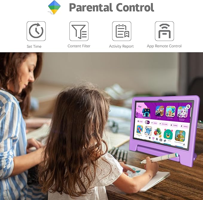 Kids Tablet, 10.1 Inch Tablet for Kids Android 14, 64GB Octa-Core, WiFi, Big Battery, Kids Space, Parental Control 1280 * 800 HD Display Children Tablets Purple