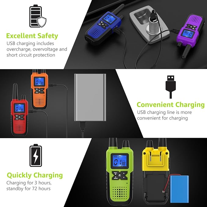 Walkie Talkies for Adults Long Range Rechargeable with NOAA Weather Alert, Multi-Purpose 2 Way Radios 4 Pack for Team Work Seniors Care Kids Adventure Family Camping Hiking Skiing Cruise