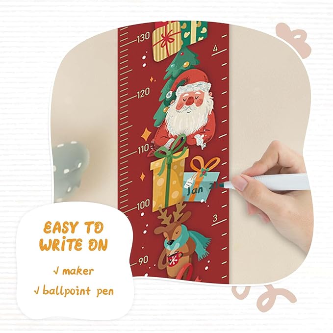 Personalize Name Baby Height Growth Chart, Christmas Theme Canvas&Wood Growth Chart for Wall Room Nursery Decor, Waterproof Measuring Wall Ruler, Wall Tape with Height Chart for Kids
