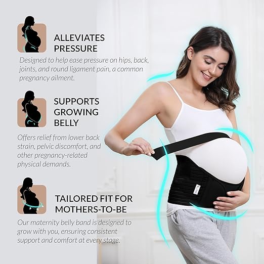 NeoTech Care Pregnancy Support Maternity Belt, Waist/Back/Abdomen Band, Belly Brace (Size M, Black Color)