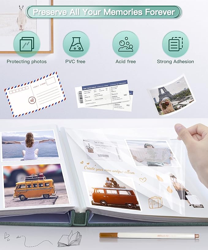 Popotop Photo Album Self Adhesive Scrapbook Album for 4x6 5x7 8x10 Pictures DIY Photo Book as Scrapbooking Supplies Kits, Birthday Gifts for Women Mom Wedding Baby Family Travel