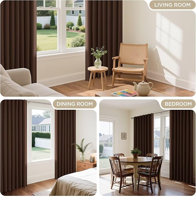 Joydeco Blackout Curtains 96 Inches Long for Bedroom, Thermal Insulated Black Out Curtains 2 Panels Set, Room Darkening Drapes for Living Room Window (W52 x L96 Inch, Brown)
