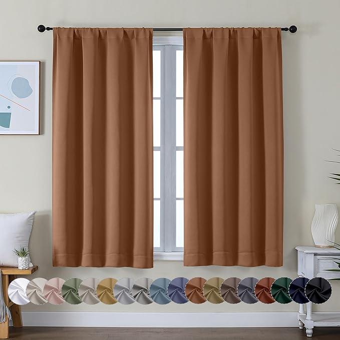 Simplebrand Ava Sun Baked Short Blackout Curtains for Bedroom 54 Inches Long 2 Panels Set, Solid Thermal Insulated, Energy Saving Window Treatment Curtains Blackout Drapes, W40 x L54 Inch, Sun Baked