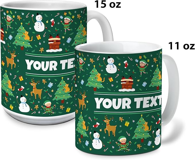 Personalized Mug for Kids - Christmas - Custom Name/Text, Ceramic Hot Chocolate/Cocoa/Coffee Cup for Boys/Girls, Holiday/Birthday Gift - 11 oz, White Handle