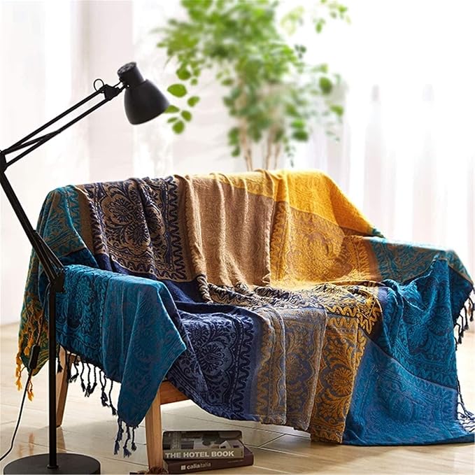 Bohemian Throw Blanket for Couch，Colorful Chenille Tassels Boho Woven Hippie - Image 7