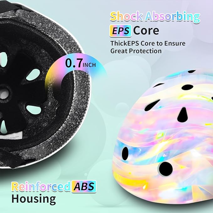 Adjustable Kids Bike Helmet with Knee & Elbow Pads Set, Color Gradient Design for Boys and Girls Aged 3-14+, for Skateboarding, Scooter, Roller & Inline Skating, Longboard