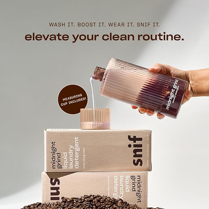 Snif Midnight Grind Laundry Detergent, Bold, Rich Espresso Scent, 64 Loads, Non-Irritating to Skin, Clean, Non-Toxic, Vegan, Cruelty Free, 16oz