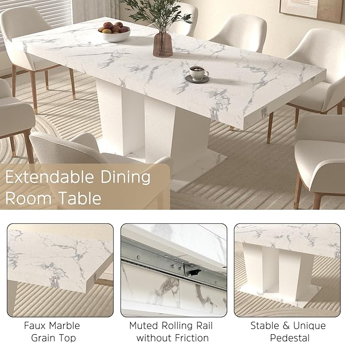 Henf 9 Pieces Faux Marble Dining Table Set - Image 4