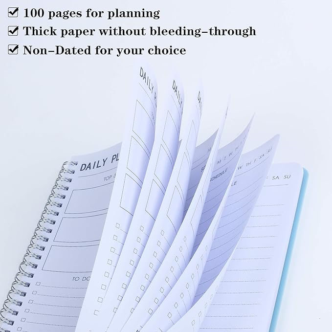 TREES Hourly Daily Planner Undated with To-Do List, Meals, Notes,Appointment Planner Book 10" x 7.3", Flexible PVC Cover,Twin-Wire Binding