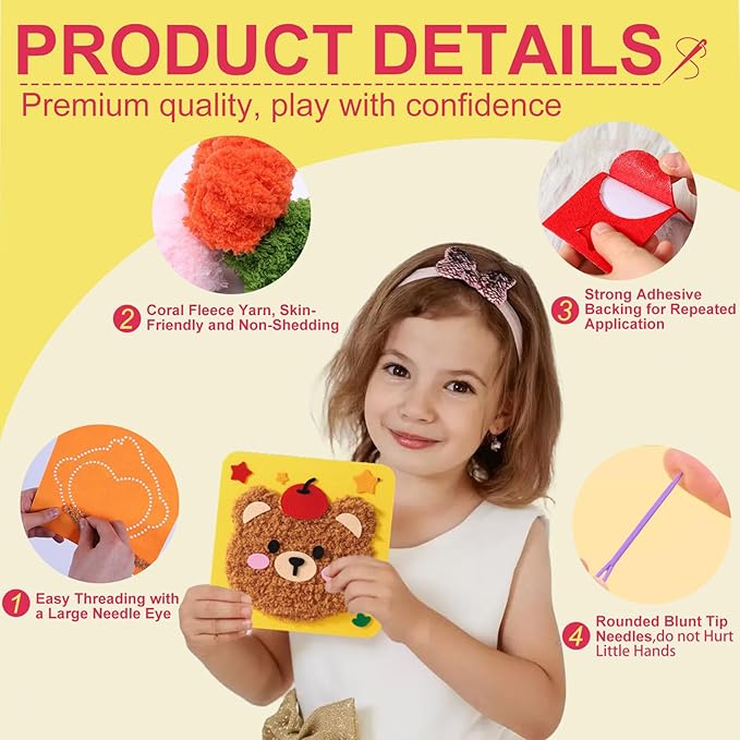 DIY Embroidery Doll Kit, Cartoon Animal Craft Sewing Kit for Kids, Felt Crafts, Beginner Sewing for Kids Ages 4-8 Plus - Helps Develop Fine Motor Skills (3PCS-Duck/Pig/Panda)