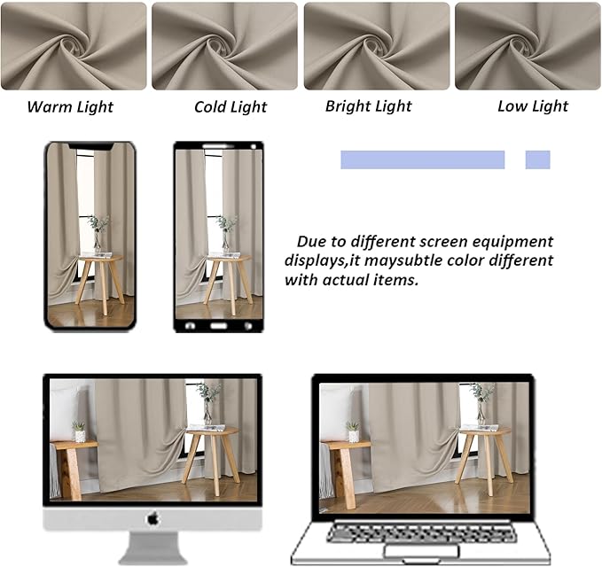 Simplebrand Ava Blackout Curtains for Patio 108 Inches Long 2 Panels Set, Solid Thermal Insulated Room Darkening Rod Pocket Window Treatment Curtains Blackout Drapes, W50 x L108 Inch, Stone
