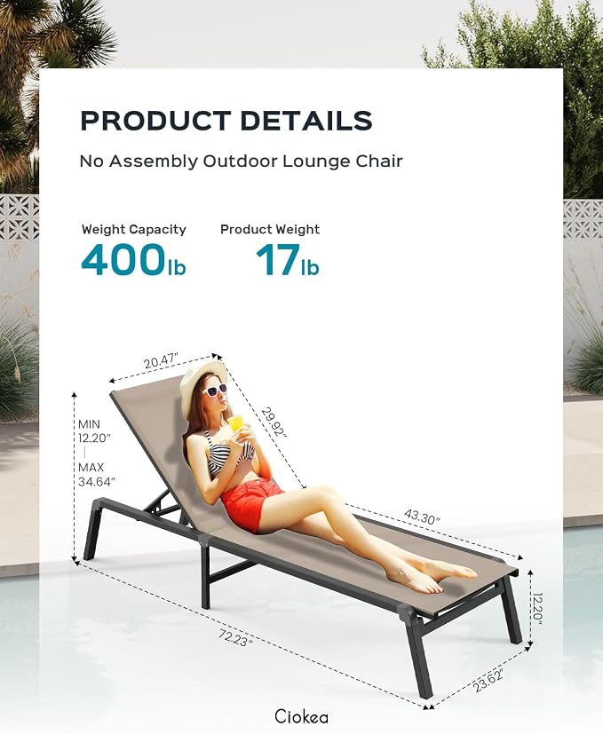Patio Chaise Lounge Chair Set of 4, Foldable Lounge Chair - Image 2