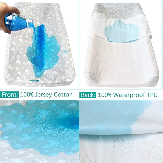 Waterproof Changing Pad Cover 2 Pack, 100% Cotton Change Table Cover Sheets, Ultra Soft, Unisex White Grey Star Print