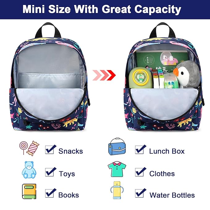 Accmor Toddler Backpack Leash with Anti Lost Wrist Link, Cute Mini Child Walking Harnesses Keep Kids Close Back Pack Rope Tether Rein for Baby Boys (Navy Blue/Dinosaur)