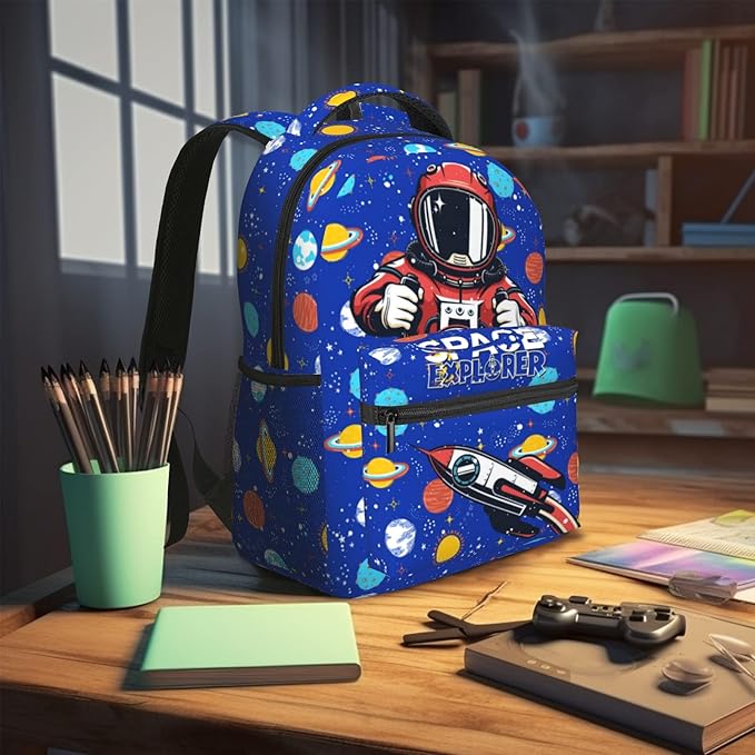 Astronaut Planet Space Backpack For Boys Girls Kids Navy Blue Rocket Spacecraft Book Bag Funny Galaxy Planet Universe Backpack For Kids Boys Girls For School Travel Hiking