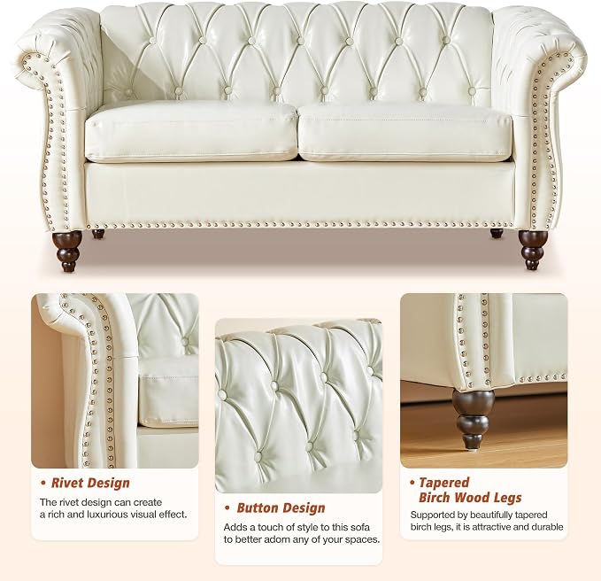 AVZEAR Chesterfield Loveseat Sofa, Upholstered Sofa Modern Sofa Couches Set - Image 3