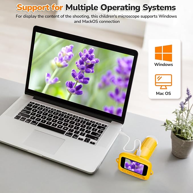 NOCOEX 1000X Handheld Kids Microscope for Edu Gift - 8 LED Light Portable Microscope for Kids, Photo & Video Mini Digital Micro Scope, Type C Charging 2'' Screen Windows & Mac OS for Age 3-12 Student