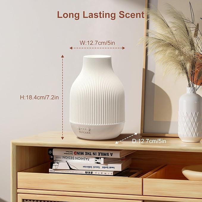 SOICARE Elegant Ceramic Diffuser for Essential Oils with Solid Wood Base,Stone Aromatherapy Essential Oil Diffusers for Home Office Room Decor Gift (180ML)
