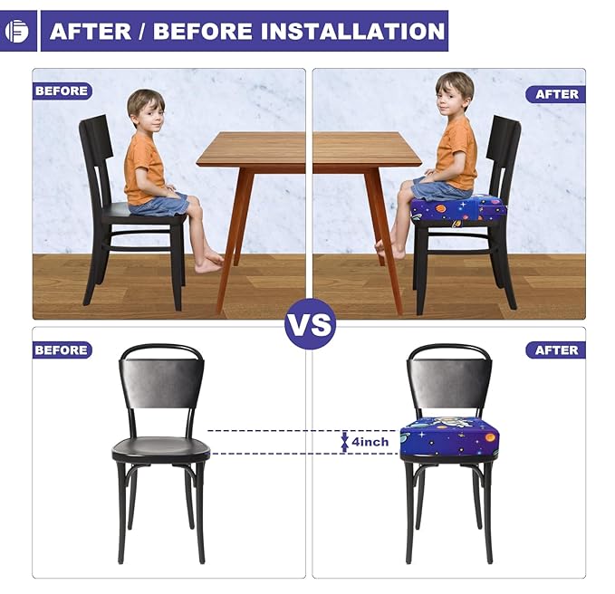 Toddler Booster Seat for Dining Table, Portable Booster Seat for Kitchen Chair, 4 Inch High-Density Foam Cushion with Adjustable Safety Straps and Non-Slip Bottom, Perfect for Kids Travel and Daily