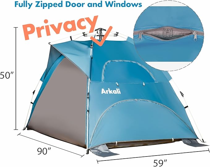 Beach Tent Pop Up Beach Sun Shade Tent with UPF 50+ UV Protection, Removable Floor Zippered Privacy & Ventilation Sun Shelter Family 3 to 4 Person