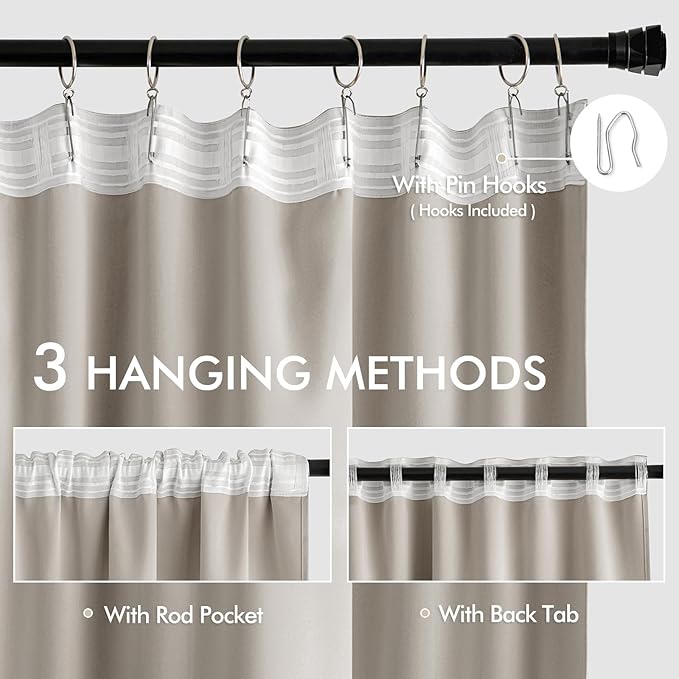 MIULEE Natural Back Tab Blackout Curtains 84 Inch Length 2 Panels Set for Living Room Bedroom Privacy, Rod Pocket/Pinch Pleat Thermal Insulated Room Darkening Pleated Light Blocking Drapes