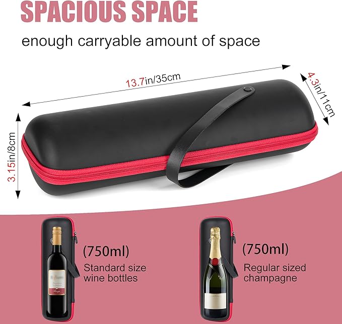 Single Wine Gift Tote Bag, Hard Shell Protector Bags Insulated Cooler Bag Champagne Bottle Gift Box Portable Wine Carrier for Travel, Picnic, Beach, BYOB Restaurant (Black)