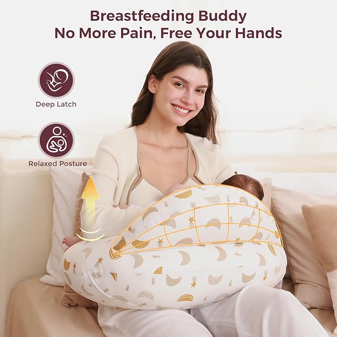 Momcozy Original Nursing Pillow for Breastfeeding-Pioneering Safety Fence- Wider Feeding Pillows for More Support for Mom & Baby- Easier Nursing & Hand Free- Fit for All, Removable Cotton Cover