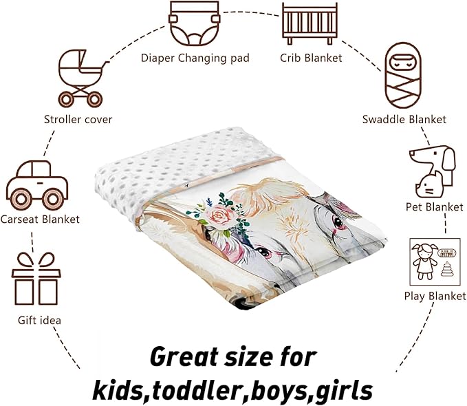 Custom Name Crib Bedding Set - Horse & Cow Pattern, Personalized Floral Nursery Bedding 3-Piece Set– Soft Blanket, Fitted Sheet, Changing Pad Cover – for Newborns Girls Nursery Gifts