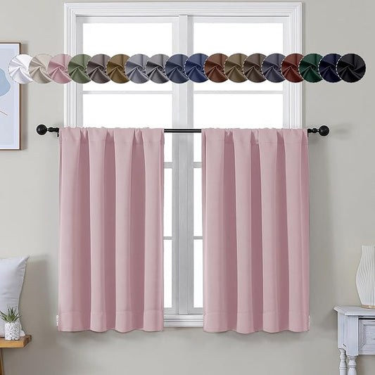 Simplebrand Ava Blush Short 36 Inches Blackout Curtain 2 Panels Set, Half Window Rod Pocket Privacy Curtain Tiers for Kitchen, Curtains Blackout for Bathroom Shades, W40 x L36 Inch, Blush