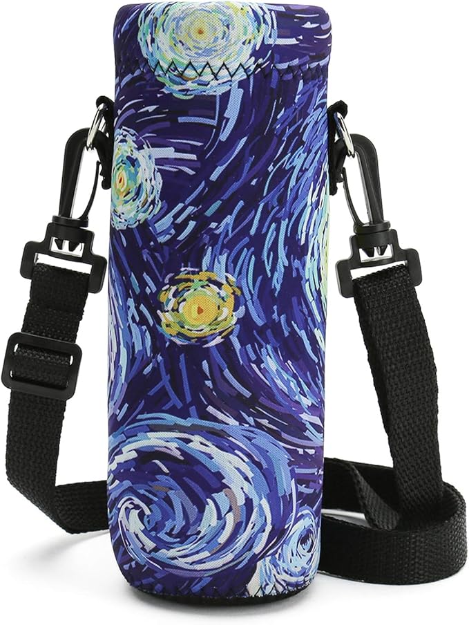 RICHEN Neoprene Water Bottle Carrier Bag with Adjustable Shoulder Strap,Insulated Water Bottle Cover for Stainless Steel/Glass/Plastic Bottles