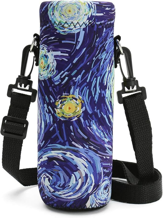 RICHEN Neoprene Water Bottle Carrier Bag with Adjustable Shoulder Strap,Insulated Water Bottle Cover for Stainless Steel/Glass/Plastic Bottles