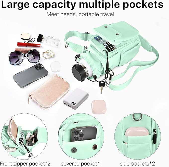 Water Bottle Holder with Strap 32 40oz Crossbody Insulated Water Bottle Carrier Sling Bag with Adjustable Wide Strap and Phone Purse 5 Pockets for Walking Hiking Gym Travel