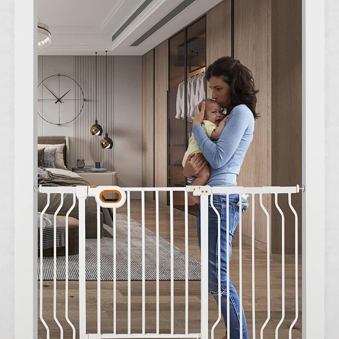 Baby Gate for Stairs 29-52 Inch Wide, Safety Gate for Baby Adjustable Pet Gate with Door Pressure Mounted Gates for Kids Toddler Dogs Extension Kit Indoor Stairway Doorway White (30.5'' Tall)