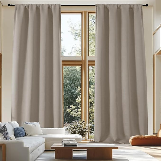 Simplebrand Blackout Extra 10ft Curtains for Patio 120 Inches Long 2 Panels Set, Solid Thermal Insulated Energy Saving Rod Pocket Window Treatment Curtains Blackout Drapes, 50" Wx120 L, Stone