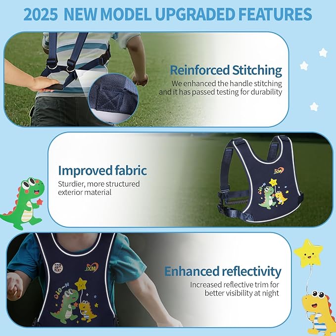 2025 New Safety Walking Harness for Big Kids (6-12yrs) with Autism Special Needs ADHD, Anti-Elopement Vest Harness with Grab Handle and Light Reflector, Adjustable Leash for Autistic, Active Child