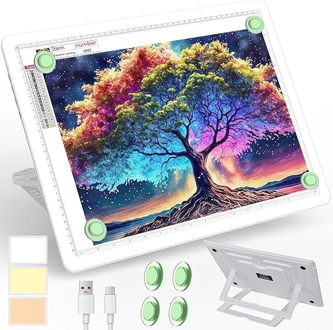 Phylosal Rechargeable A3 LED Light Pad with Built-in Stand, Magnetic Tracing Light Box for Drawing, Diamond Art Light Board with Side Button, Super Bright Light Table for Diamond Painting, Sketching