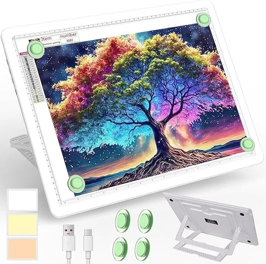 Phylosal Rechargeable A3 LED Light Pad with Built-in Stand, Magnetic Tracing Light Box for Drawing, Diamond Art Light Board with Side Button, Super Bright Light Table for Diamond Painting, Sketching