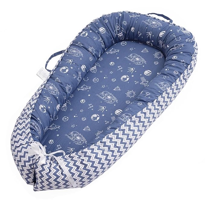 Baby Lounger - Infant Lounger for Newborn 0-24 Months, Breathable & Soft Baby Lounger Cover, Portable Infant Lounger for Home and Travel, Babies Essentials Gifts - Blue
