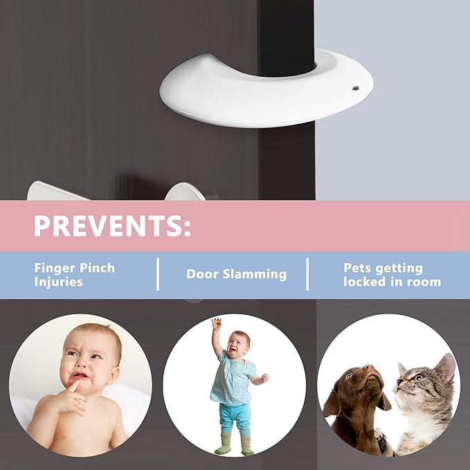 Door Pinch Guard and Door Slam Stopper, Durable Silicone Door Finger Pinch Guard, Prevents Finger Pinch Injuries, Slamming Doors, Door Safety for Kids, 4 Packs White Basic.