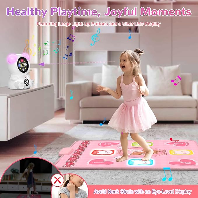 Rechargeable Dance Mat Toys for Girls, Light Up Dance Pad with Wireless Bluetooth, Xmas B-Day Gifts for 3 4 5 6 7 8 9 10 11 12 Years Old Kids (Pink)
