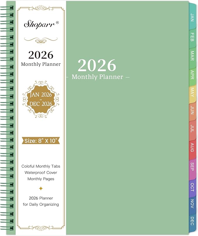 2026 Monthly Planner/Calendar - 2026 Planner, JAN 2026- DEC 2026, Planners with Colorful Tabs, Monthly Planners 2026 for Daily Organizing - Waterproof Cover (8" x10", Note Pages, Green)