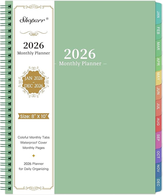 2026 Monthly Planner/Calendar - 2026 Planner, JAN 2026- DEC 2026, Planners with Colorful Tabs, Monthly Planners 2026 for Daily Organizing - Waterproof Cover (8" x10", Note Pages, Green)