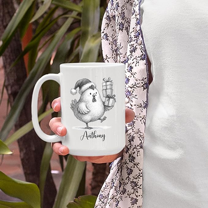 Personalized Name Chicken Coffee Mug Gift, Awesome Chicken White Ceramic Mug 11 Oz 15 Oz, Customized Animal Accent Cup Gift For New Year Anniversary, Unique Teacup For Chickens Lovers/Chickens Lady