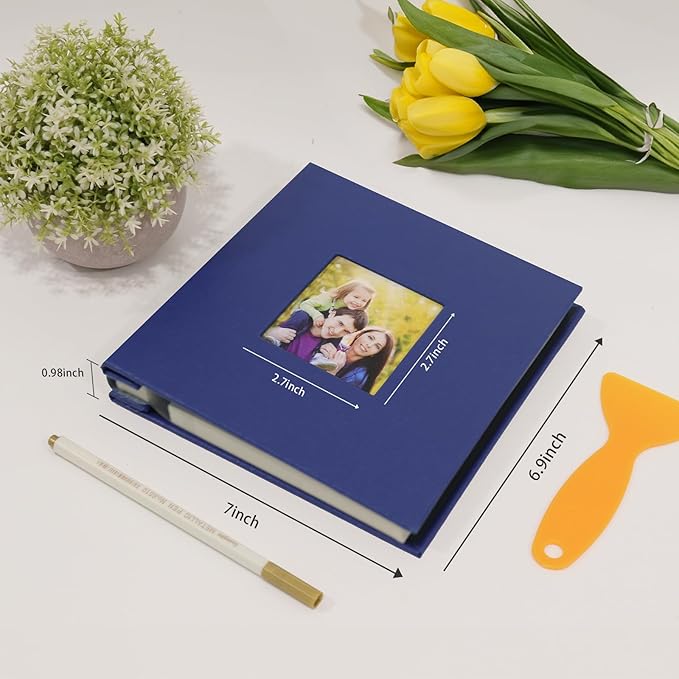 RECUTMS Small Photo Album Self Adhesive Scrapbook Magnetic Photo Albums for 4x6 5x7 8x10 Pictures for Baby Family Wedding 40 Pages with Metal Pen and Plastic Board (Blue)