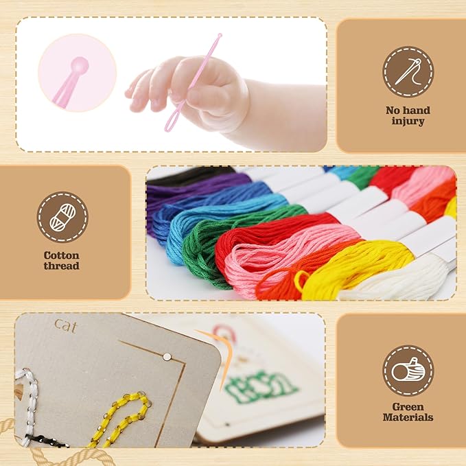 Montessori Wooden Lacing Toys for Toddlers and Kids Ages 2-4 5-7, Sewing Kit Fine Motor Skill Busy Board, Education Sensory Preschool Toy for 1 2 3 4 Year Olds, Birthday Gift for Boys and Girls