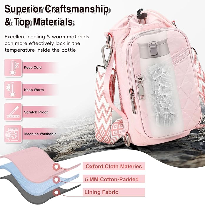 Water Bottle Carrier Bag with Strap, Water Bottle Holder Crossbody Bags for Women Men for Walking, Hiking,Cycling